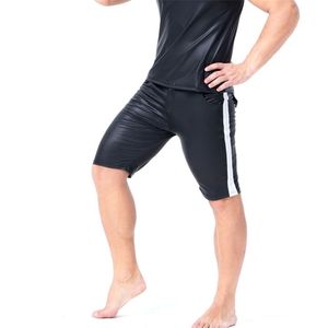 Сексуальные мужчины плюс размер Wild PU искусственные кожаные трусики на полоску короткий боксер Wetlook Clubwear Jockstrap Stage Gay носить эротическое белье 210716