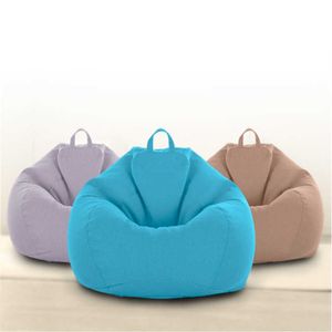 扁平なソファーカバーを充填することなく畳豆袋カウチリネン布Pouf PuffチェアSリビングルームの家具210723