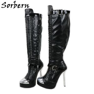 Sorbern Moda Kolano High Boots Stilettos Obcasy Platformy Długie Boot Lace Up Custom Slim Fit Woman Shoes Duży rozmiar 16