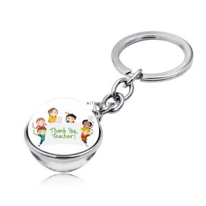 Happy Teatchers 'Day Glass Cabochon Keychain Lettera Teacher Letter Ball Double-sided Time Gem Key Ring Handbag Hangs Fashion Jewelry Will e Sandy