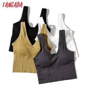 Tangada Autumn Winter Women Thick Tops Removable Pad V-neck Tanks Strethy Backless Camisole Short Tops LK2 210609