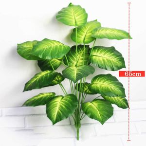 65cm 18 Fork Large Artificial Plants Tropical Monstera Fake Plastic Tree Big Leaves Green False Turtle Leaf For Home Party Decor 210624