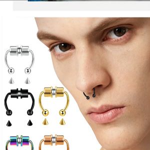 Magnetyczny mankiet mankiet fałszywy piercing nos pierścień biżuteria tytanowa stal nierdzewna obręcz przegrody pierścienie dla kobiet i mężczyzn Hip Hop Punk Fashion Night Club Gifts dla facetów