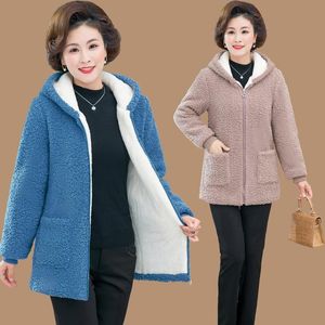 Женское меховое пальто из искусственного меха плюс бархатное толстое пальто с капюшоном, теплое зимнее пальто, женская винтажная флисовая куртка из овечьей шерсти, женский размер 5XL