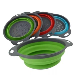 Silicone Folding Colander Bowl Folding Vegetable Fruit Basket Strainer Outdoor Camping Tableware Portable Camping Cookware 1054 Z2