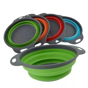 Silikon Folding Colander Bowl Folding Vegetabilisk Fruktkorg Strainer Utomhus Camping Porslin Bärbar Camping Köksartiklar 1054 Z2