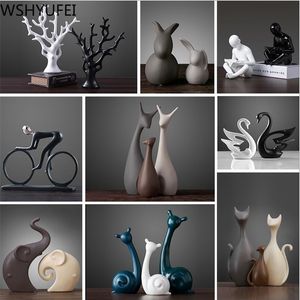 1 Sztuk Ceramiczny Wazon Zwierząt Jak Swan Deer Ornament Bookcase Rzemiosło Strona główna Salon Office Desktop Figurki Dekoracja 211101