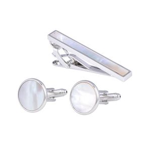 5 set/lote Gemelos naturales + Clip Shell Bar PinCuff Broche Gemelos Tie Pin Set Regalo de la joyería de los hombres