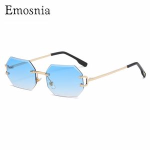 Sonnenbrille Emosnia Mode 2021 Polygon Männer Randlose Achteckige Vintage Shades Gradient UV400 Reisen Sonnenbrille Für Frauen