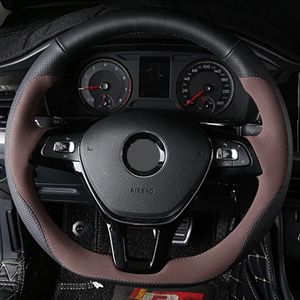 Novo volante capa de couro preto camurça diy mão costurada para volkswagen vn golf 7 mk7 novo polo jetta passat b8