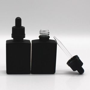 Garrafas do conta-gotas quadrado preto fosco de 30ml para o vidro essencial líquido do óleo com pipeta