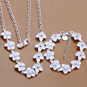 Classical Women Jewelry Sets 925 Sterling Silver Plum blossom Necklace & Bracelet Fashion Costume Set Necklaces Bracelets