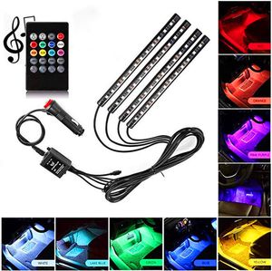 Luzes de barras LED 4 em 1 carro dentro da atmosfera lâmpada interior decoração de interiores iluminação RGB 16-color controle remoto sem fio 5050 chip 12v carga encantador