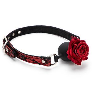 Rose Silicone Gag Ball BDSM Bondage Restrizioni Bocca aperta Traspirante Sex Ball Harness Strap Gag Sex Toy per le donne Accessori Y0406