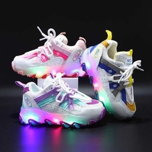 Scarpe sportive leggere a LED per bambini scarpe sportive casual con giunture multicolori traspiranti primaverili ed estive 210713