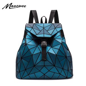 Geometriska ryggsäckspåsar för kvinnor Nya Fällbara ryggsäckar Svart Studentskola Väskor Hologram RuckSack Bag Mochila Sac Bolsos 2020 x0529