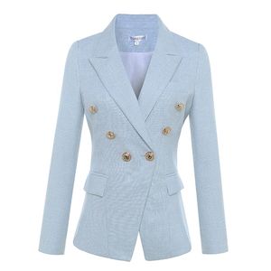 Alta Qualidade Estera Esterista Blazer Mulheres Manga Longa Dupla Breasted Metal Leão Botões Jaqueta Outer S-XXXL 210521