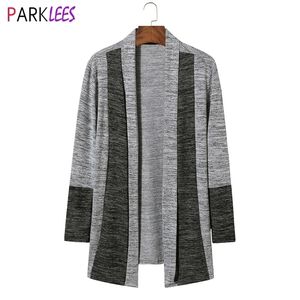 Patchwork Shawl Collar Cardigan Sweater Men Autumn Slim Fit Casual Sweaters Mens Coat Open Fornt Knitwear Pull Homme 210522