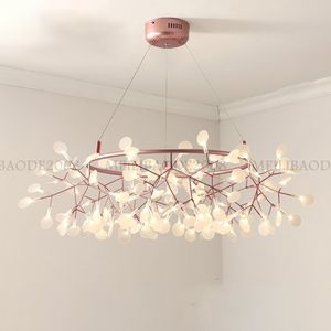 Modern Nordic LED Firefly Hanging Lamp Living Room Round Chandelier Modern Rose Gold/Black Kitchen Branch Pendant Lamps Lighting