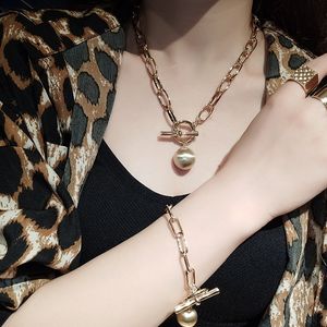 Charm Bracelets European Cross-border metal ball pendant thick chain necklace bracelet small design hip collarbone jewelry