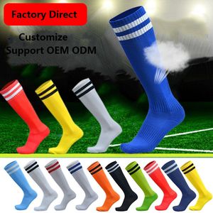 Fußballsocken für Kinder und Erwachsene, Fußballstrumpf, über dem Knie, gestreift, langer Schlauch, saugfähig, schweißabsorbierend, rutschfest, Sportsocken