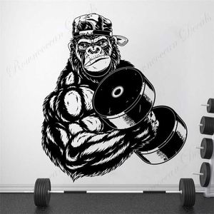 Gorilla Bodybuilder Palestra Fitness Decalcomanie da muro Mostrano una forte forza Adesivo in vinile Home Decor Interior Design Murale rimovibile 63 211217