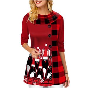 Women's Blouses & Shirts Retro Christmas Print Loose Round Neck Long Sleeve Top Autumn And Winter Elegant Stitching Ladies Casual Harajuku P