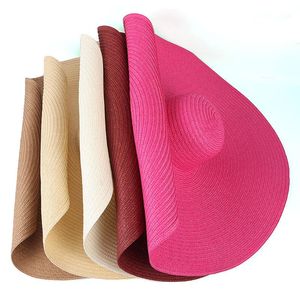 Wide Brim Hats Summer 25cm Oversized Beach For Women Large Straw Hat UV Protection Lady Girl Foldable Shade Sun Drop