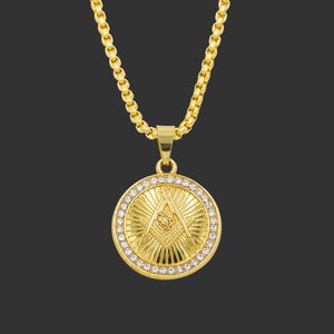 Amulet Neck Pendants Mäns Personlighet Diamond Inlagda Masonic Runda Brand Hängsmycke Dominering och Kvinnors Hip Hop Street Dance Necklace Smycken