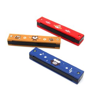 Wooden cartoon hole double row harmonica wholesale children\'s wooden puzzle musical toys DHL free