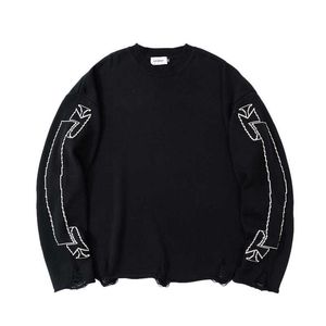 Men's Sweaters Askyurself hand damaged sweater fog high street tide brand oversized men's and women's loose round neck