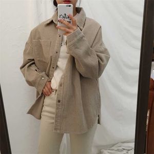 Harajuku Corduroy Jaqueta Inverno Casacos de Outono Plus Size Overcoats Feminino Big Tops Cute Sólido Color Color 211014