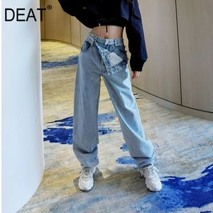 Spring and Winter High Paist Light Blue Denimtwo Asymetryczne kawałki Pełna długość Spodnie Kobiet Denim Jeans WO04705L 210421