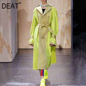 {DEAT} Donna Patchwork giallo monopetto nuovo colletto rovesciato manica lunga giacca a vento ampia vestibilità moda estate 7E1100 210428