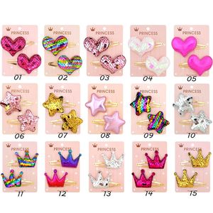 Gold BB Clips Baby Girls Hairpins with Paper Card Gradient Sequins Five Star Love Heart Crown Fashion Princess Hair Accessories for Kids Barrette Cute Christmas Gift
