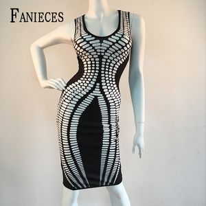 Sommar Kvinnor Stripe Print Sheath Dress Knä-längd Ärmlös Sexig Clubwear Evening Party Pencil Dresses Vestidos 210520