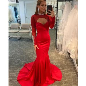 Sexy Sheer Mermaid Evening Dresses 2019 High Neck Crystal Beaded Satin See Through Backless Prom Gowns Party Dress