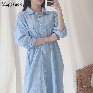 Korean Clothes Summer Wild Loose Plus Size BF Style Mid-Length Over The Knee Women's Shirt Lazy Solid Color 9654 210518