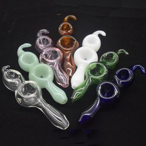 Grossistböcker Dubbelskål Glasrör Rökning Hookah Tobak Glas Sked Rör Färgade Mini Glasrör Små handrör för oljebrännare DAB