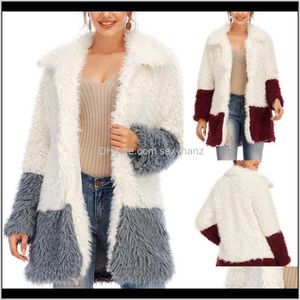 Giacche Cappotti Abbigliamento Abbigliamento Drop Delivery 2021 Fashion Patchwork Warm Plush Jacket Casual Ladies Faux Fur Cardigan Coat Donna Winter Long