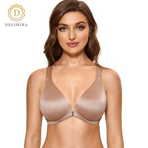 DELIMIRA Women's Front Closure Bras Seamless Unlined Racerback Underwire Plus Size Bra 211217