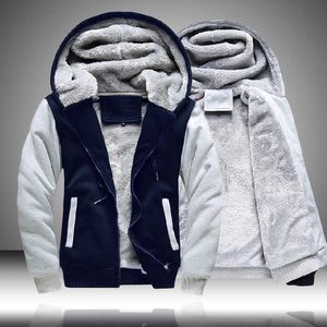 Winter Mens Hooded Jackets Fleece Thick Casual Parkas Men Patchwork Warm Zipper Overcoats Sweatshirt Coats Big Size 8XL 210603