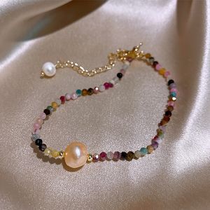 Genuine Gold Electroplating Korean Fashion Freshwater Pearl s Colorful Crystal Bracelet Jewelry For Women