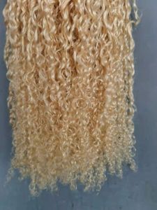 Brazylijska ludzka dziewica Remy Kinky Curly Hair Blond Blond Kolor Nieprovered Baby Soft Double Drawnhair Extensions 100g/Poledel