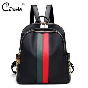 CESHA Casual Red Green Striped Pattern Backpack Female High Quality Waterproof School Backpack Girls Fashion Backpack Satchel X0529