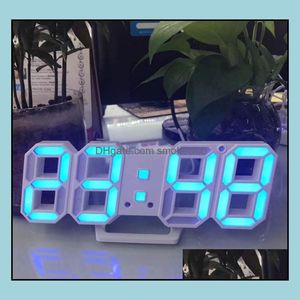 Wall Clocks Home Décor & Garden Modern 3D Led Clock Digital Alarm Date Temperature Mechanism Sn Desk Table In Retail Box Sn1738 Drop Deliver