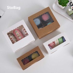 StoBag 10pcs Transparent Window Kraft Paper Baking Box 2/4 Grain Candy Handmade Cake West Point Muffin Box For Part Weeding 210602