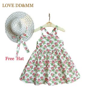 Love DDMMガールズパーティープリンセスドレス子供服甘いスリングローズノースリーブドレス子供服女の子用無料帽子210715