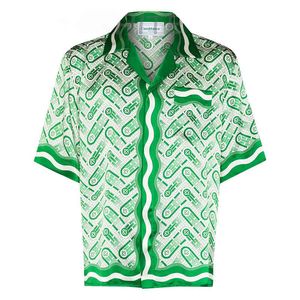 Casablanca button up shirt hawaiian shirt mens shirts prairie green print unisex loose british silk shirt short sleeve designer tees womens loose summer
