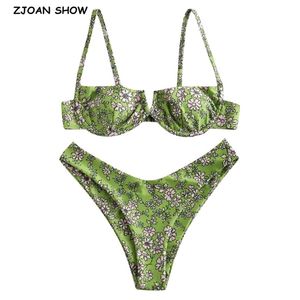 Set da spiaggia Sexy Ladies Back Push Up Floral Bikini Reggiseno imbottito Costumi da bagno Swim Women Suit Costume da bagno Beachwear 2 pezzi set 210429